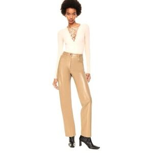 Aritzia Wilfred Size 16 Tan High Rise Vegan Leather Pant Straight Leg 31" Inseam